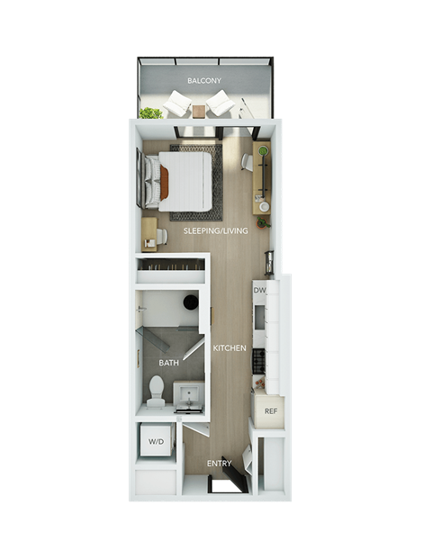Floor plan for studio, 1 bath, 382 sqft